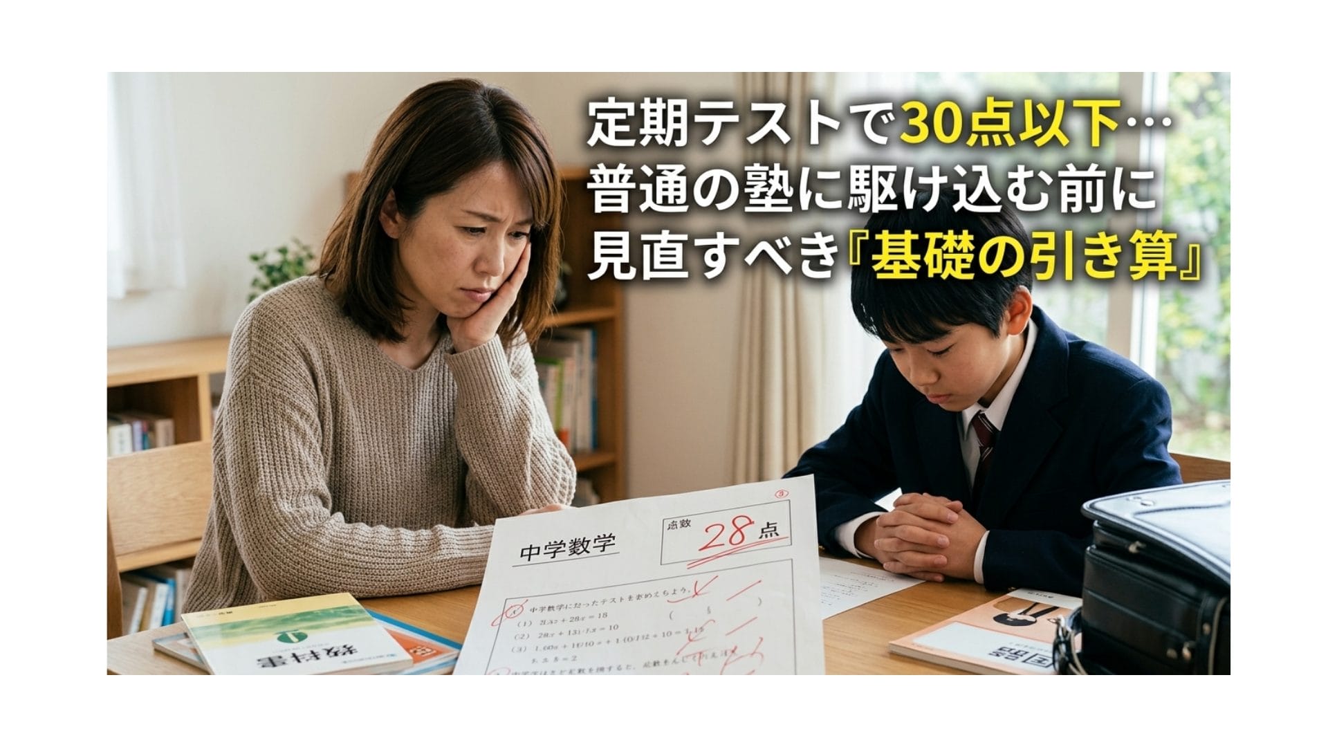 定期テストで30点以下を繰り返す中学生へ。通うタイプの塾に駆け込む前に見直すべき「基礎の引き算」