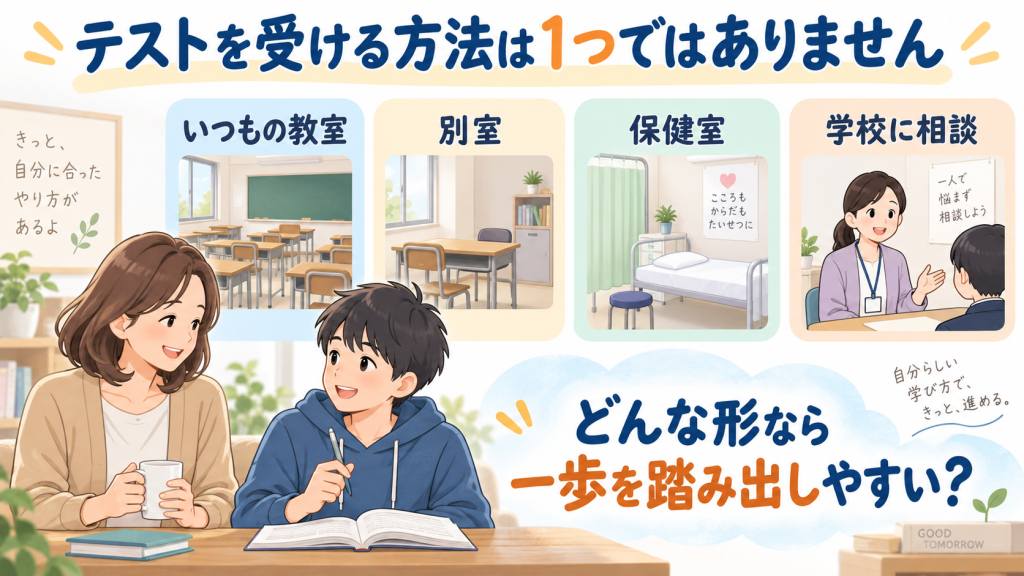不登校の中学生が定期テストを受ける方法を親と一緒に考える図解